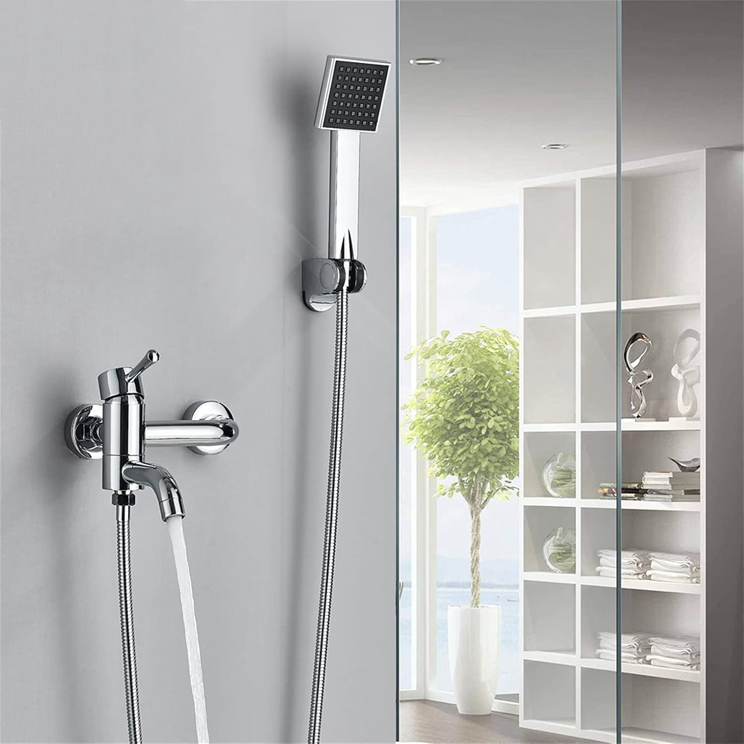 Bathtub Faucet/Tub Faucets, Swivel Spout Bathtub Mixer Tap, Chrome Single Handle Plastic Hand Shower Bath Shower Set Brass Mixer Valve