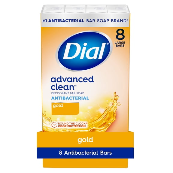 Dial Gold Antibacterial Deodorant Bar Soap, Advanced Clean Deep Cleanse Bar, 4 oz, 8 Bars