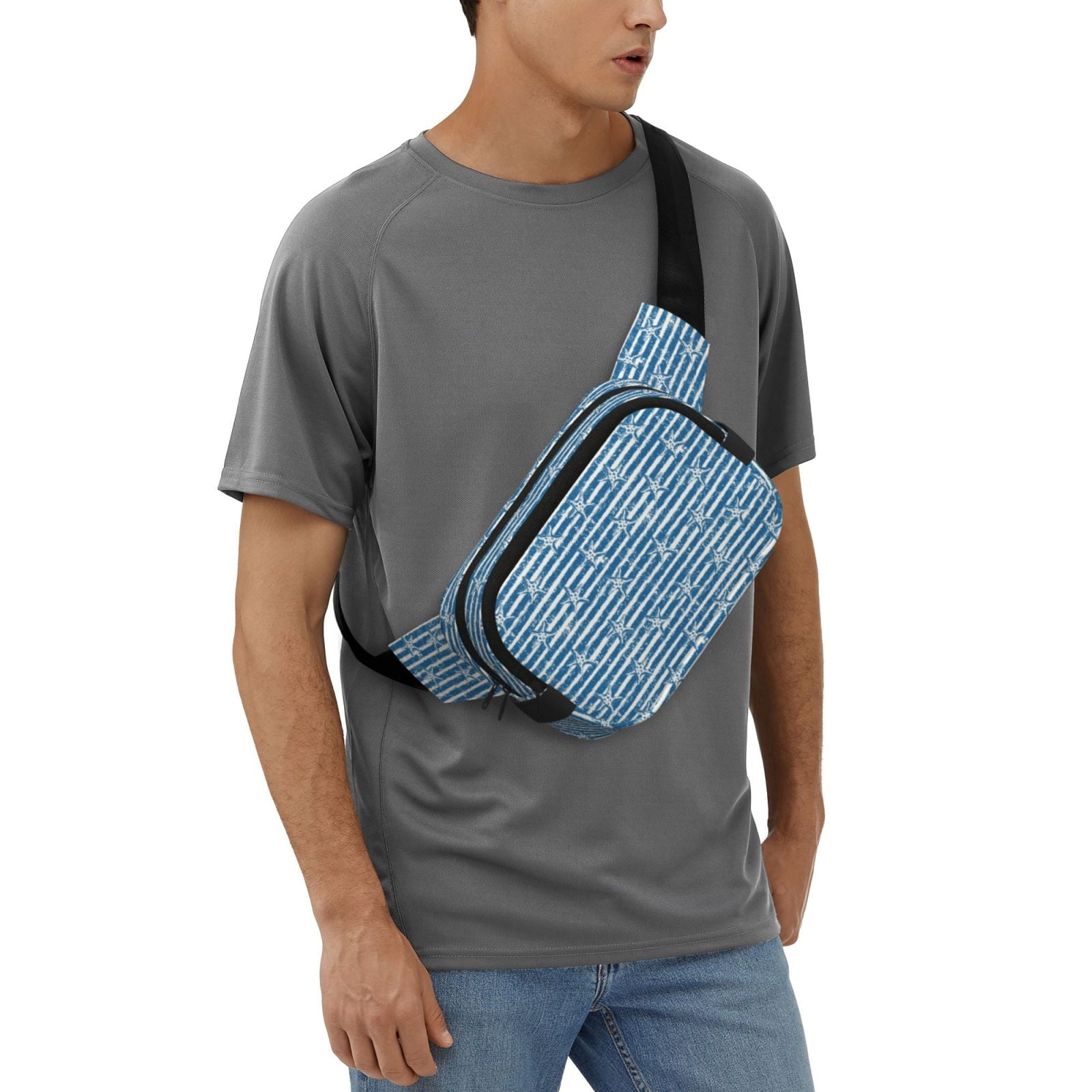 Picia Ocean on Striped Print Square Double-Layer Waist Bag Mini Adjustable Waist Belt Bag Exercise Running Travel Hiking