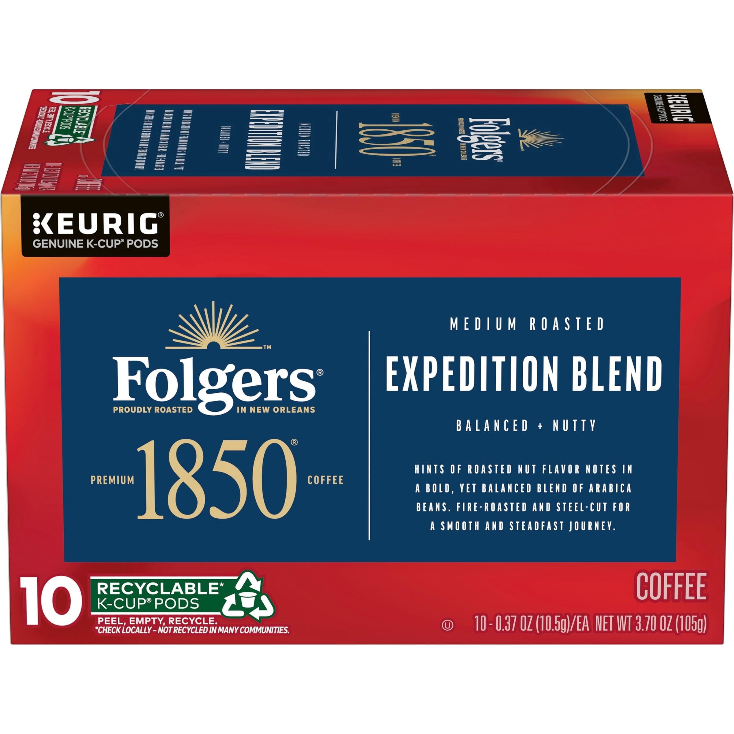 Folgers 1850 Trailblazer Medium-Dark Roast Coffee, Nut and