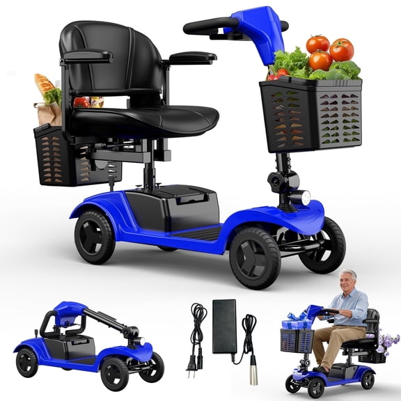 Foldable Mobility Scooter for Adults&Seniors - 43lb Lightweight Portable Motorized Scooters Airport Approved, 4 Wheel Travel Mobility Scooter w/Removable Battery, Dual Basket, 300lb Capacity