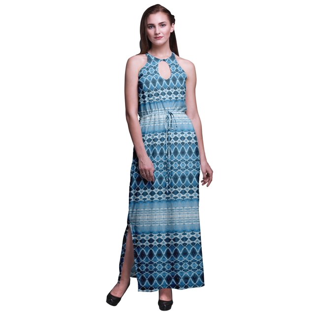 Bimba Robe Maxi Décontractée Longue à Fentes Latérales pour Femmes Teinture sur Nœuds Imprimée pour Fête - Très Petit