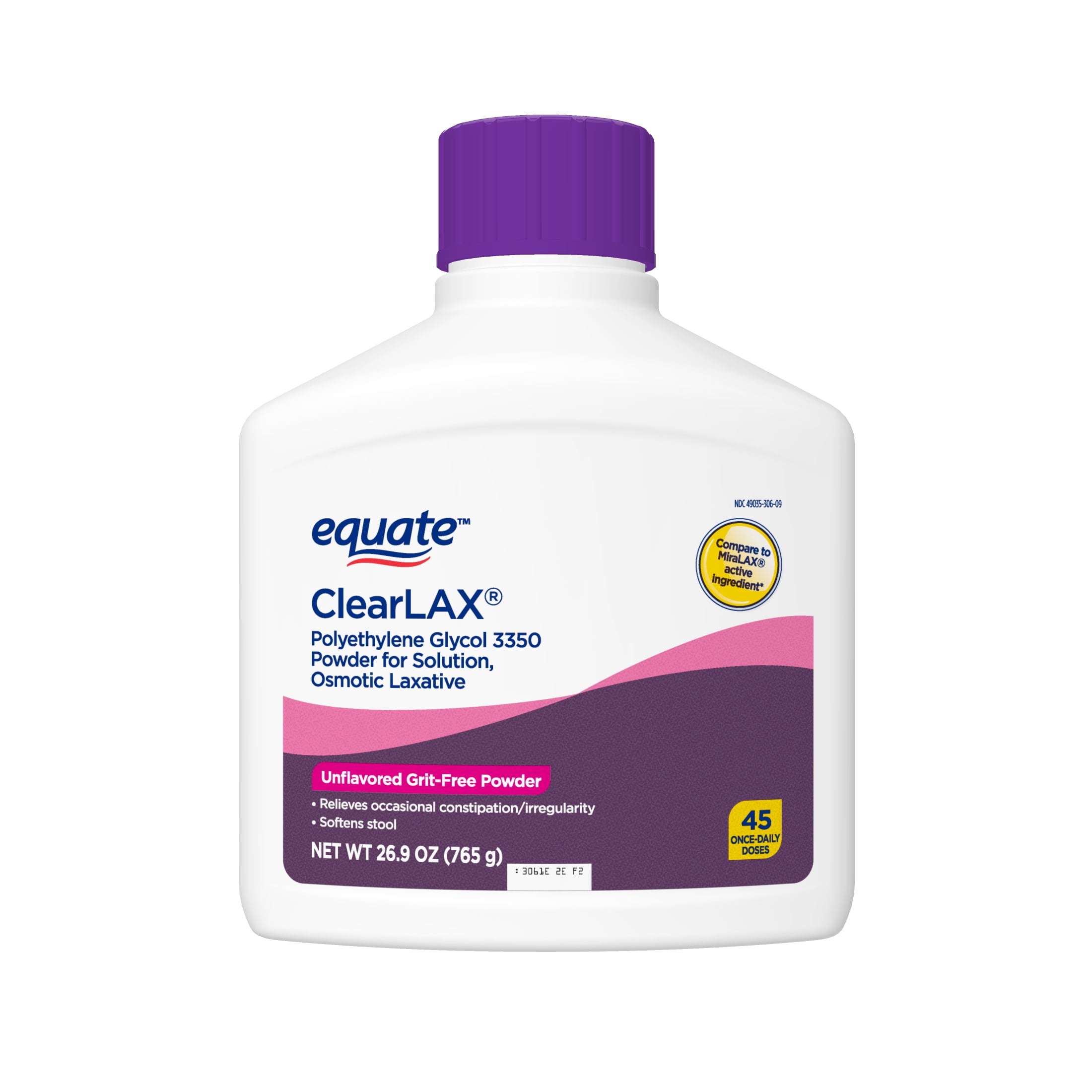 Equate Polyethylene Glycol 3350 Unflavored Powder for Solution, 45 Doses