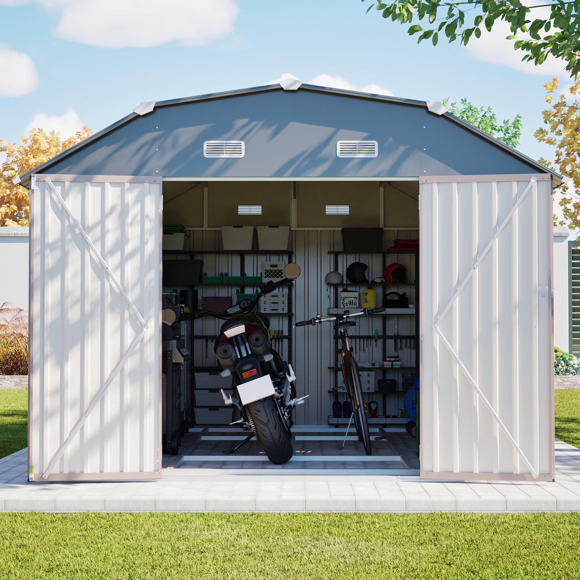 MAYEERTY 6x4FT Compact Outdoor Metal Storage Shed, Galvanized Steel Tool Shed with Lockable Door & Ventilation, All-Weather Organizer for Backyard, Garden & Patio