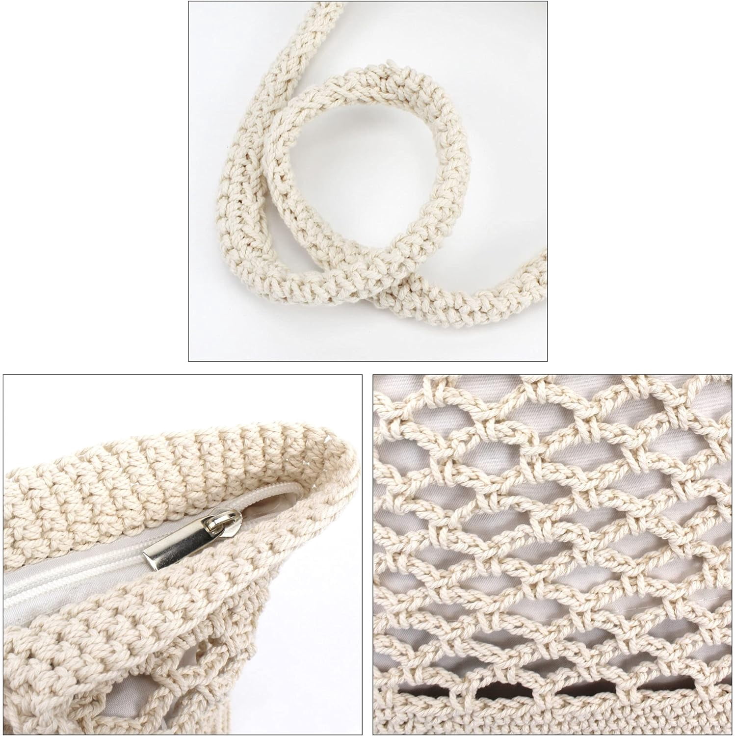 LinYooLi Women Large Cotton Crochet Shoulder Bag Bohemian Beach Travel Handbag Top-handle Bag Tote