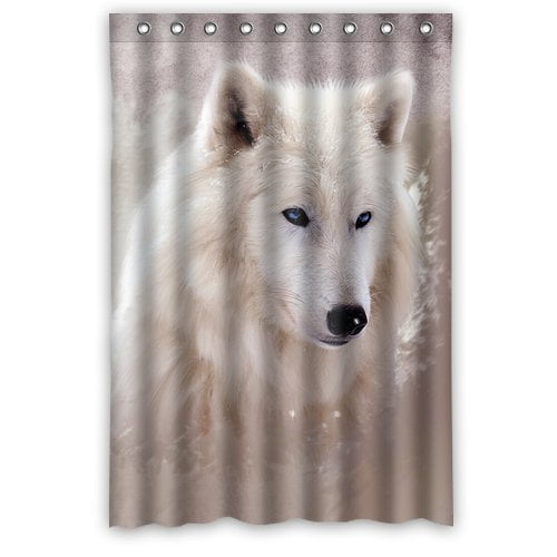 HelloDecor Wolf Shower Curtain Polyester Fabric Bathroom Decorative