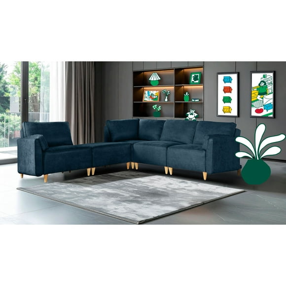 Sala Modular Makora Morelli Memory Foam Azul Chenille De 5 Módulos