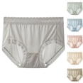 thumbnail image 2 of Fengactive Womens Mid Rise Seamless Briefs Ice Silk Satin Panties Scalloped Lace Trim Underwear for Women, 2 of 5