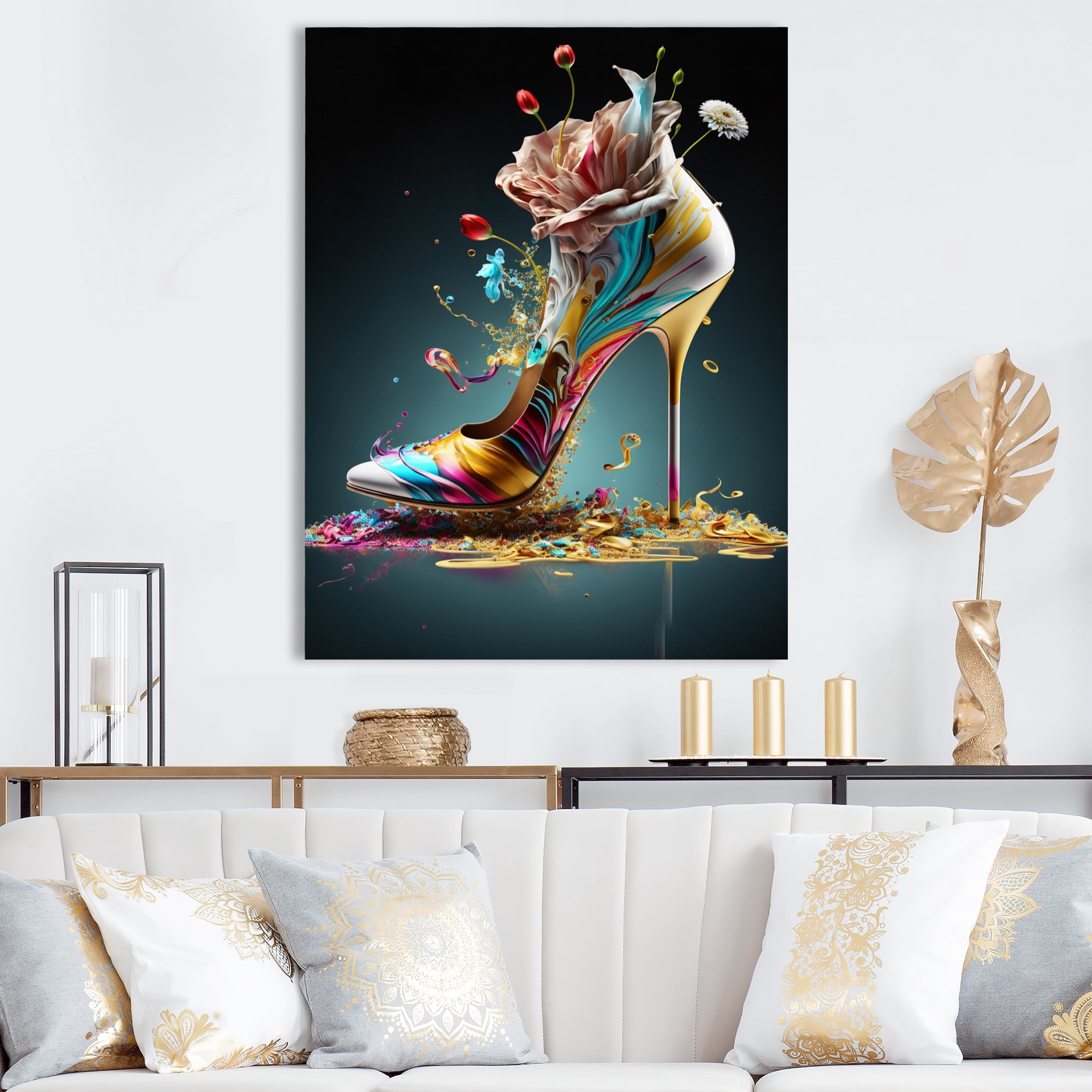 Designart Blue Floral Hight Heels II Canvas Wall Art