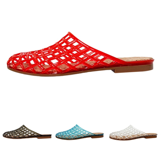 Chaussures Jelly pour Femmes Sandales Plates en Maille Jelly Bout Fermé Bout Rond Mules à Enfiler Pantoufles d'Été