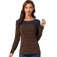 thumbnail image 1 of CamiseDe ManLarPaMujer bloque de colorrayas triple color simple Azul Marrón L, 1 of 6