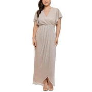 Betsy Adam Crinkled Metallic Wrap Style Gown