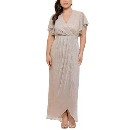 Betsy Adam Crinkled Metallic Wrap Style Gown
