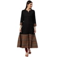 thumbnail image 1 of Yash Gallery Women's Rayon & Cotton Cambric Zig-Zag Print A-Line Kurta (Black), 1 of 5