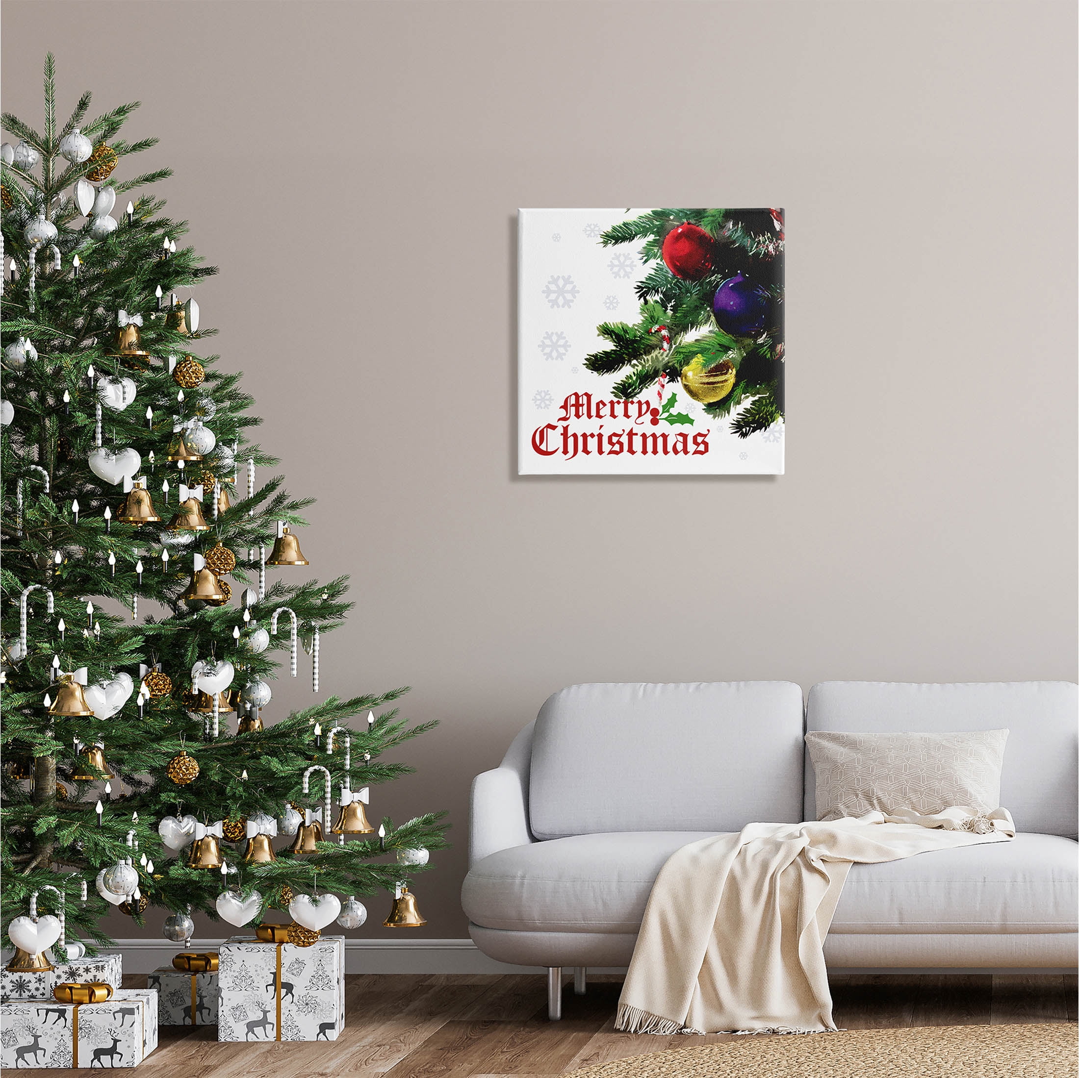 Stupell Industries Merry Christmas Snowflake Pattern Graphic Art Gallery Wrapped Canvas Print Wall Art, Design by The Saturday Evening Post