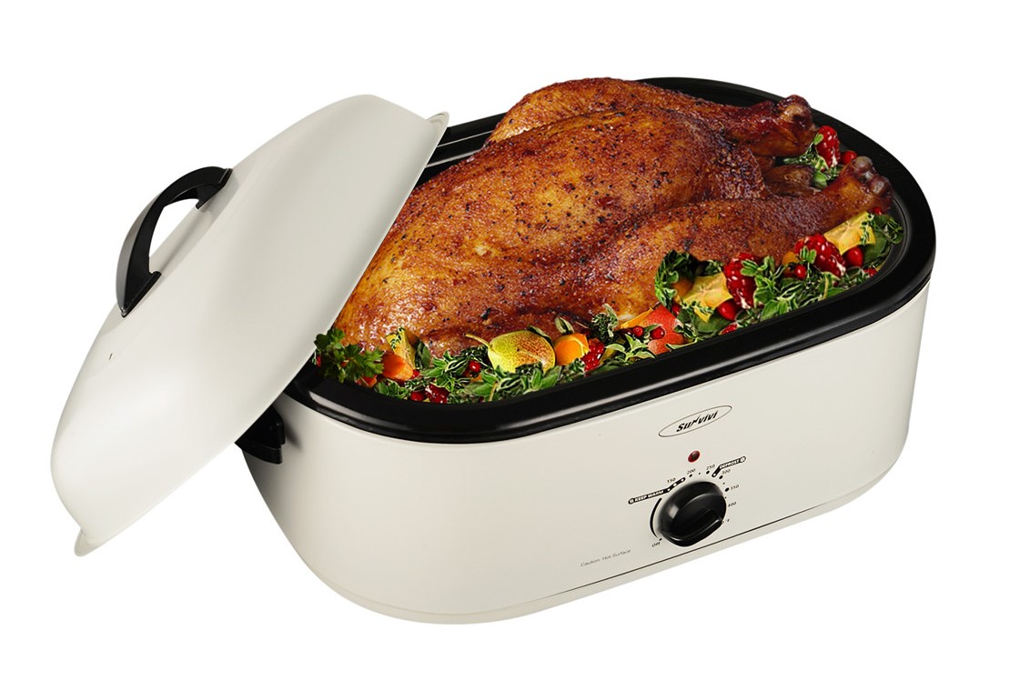 20 Quart White Roaster Oven with High Dome SelfBasting Lid & Removable