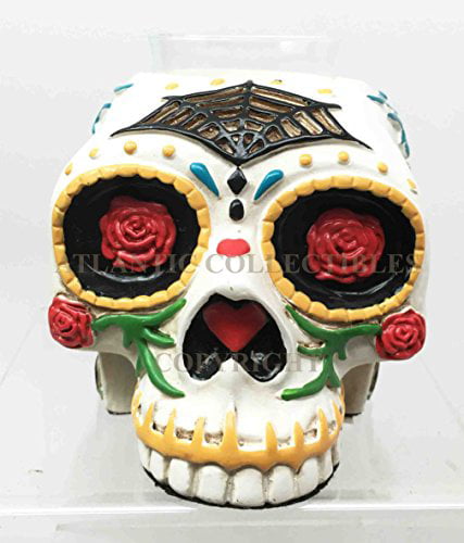 Details about   Blue Mercury Glass Candle Holder with Day of the Dead Dia de los Muertos Sugar S 
