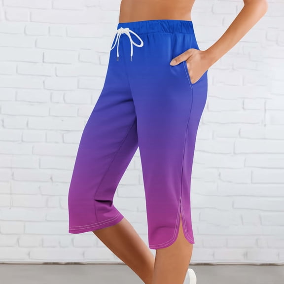 FAIOROI 2025 Trendy Purple Cropped Capris for Women - Dressy Casual Capri Pants with Pockets - Ladies Summer Capris in M - Womens Stylish Capri Pants