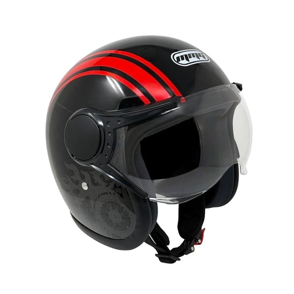 MMG Adult Motorcycle Helmet, Open Face Flip Up Visor DOT - Black/Red Graph (Large)