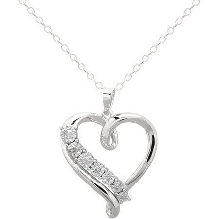 .07 Carat T.W. Diamond Sterling Silver Swirl Heart Pendant, 18"