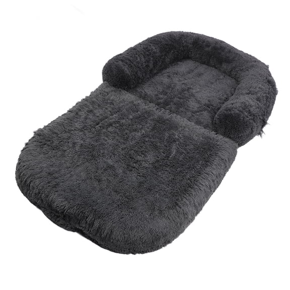 LAZIOEGR Dual‑Use Human‑Dog Bed – Dark Gray, Foldable, Plush, Non‑Slip, Winter‑Warm, 2x1 Large Size for Pets & People