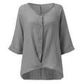 thumbnail image 3 of Women's Summer Linen V Neck Oversized Short Sleeve Loose Fit Casual Button Up Blouse Top Womens Tan Top Thanksgiving Shirts for Women plus Size Oversized Shirts for Women Womens Shirts Short Sleeve, 3 of 4
