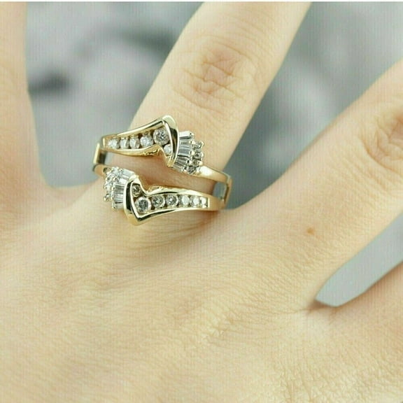 beryl_creation 1.50 CT Baguette Diamond Wedding Enhancer Guard Wrap Ring 14K Yellow Gold Plated - 4