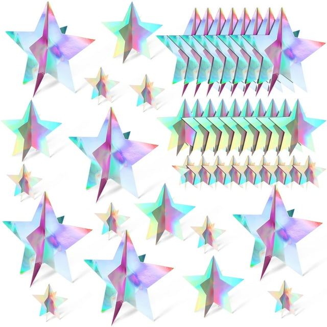 Centros de mesa con forma de estrella, 45 unidades, decoración de estrellas en 3D, arcoíris