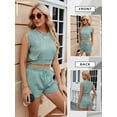 thumbnail image 7 of SLADYGLO Women Irregular Textured Crew Neck Sleeveless Cropped Top Pockets Shorts Suits, 7 of 7