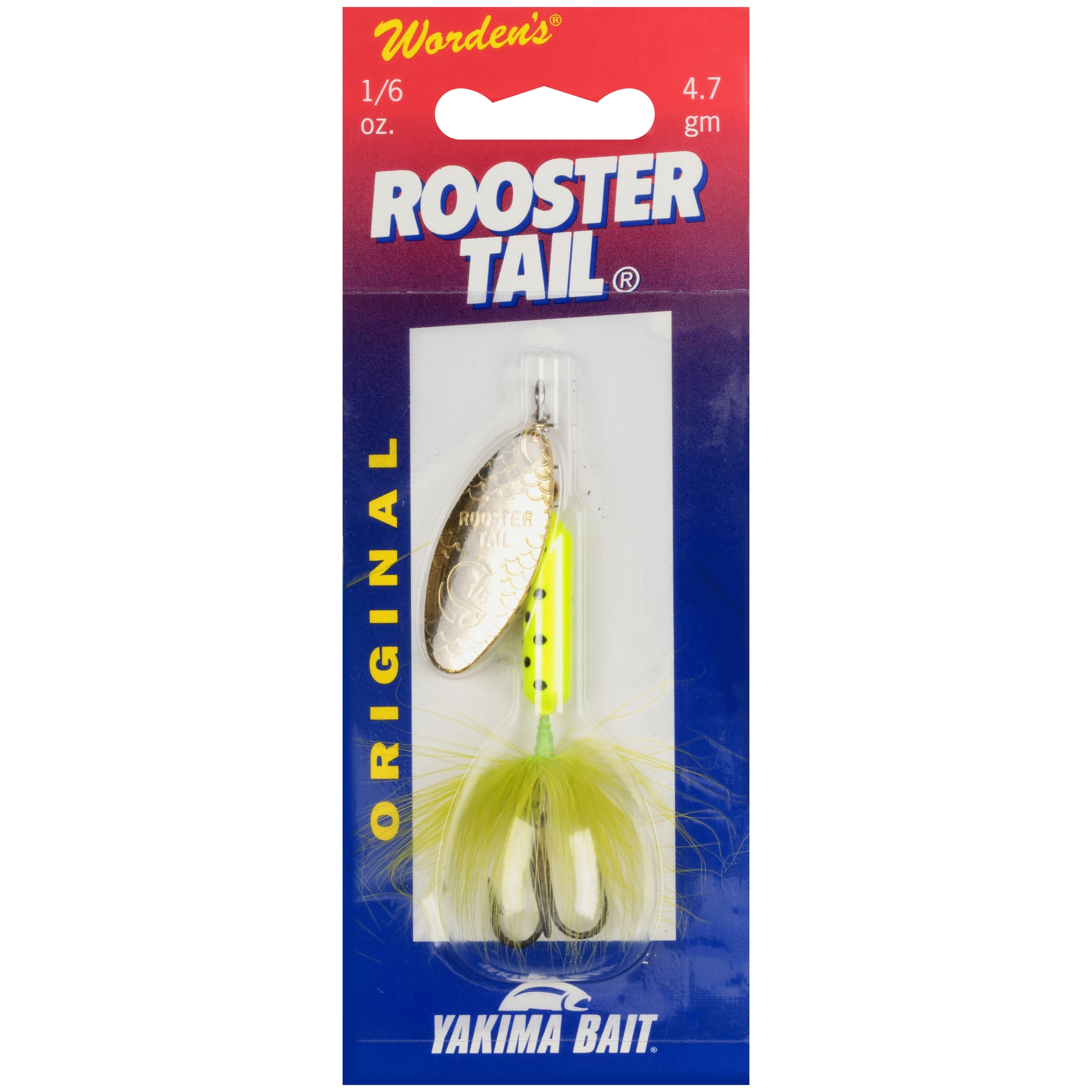 Worden's® Original Rooster Tail®, Inline Spinnerbait Fishing Lure, 1/6 oz Chartreuse Dalmation