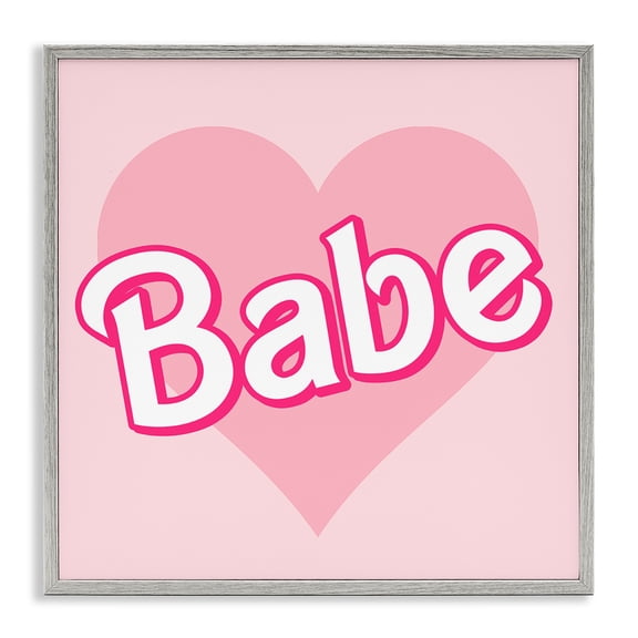 Stupell Industries Modern Babe Phrase Pink Heart Gray Framed Giclee Art, 17 x 17, by Lil' Rue