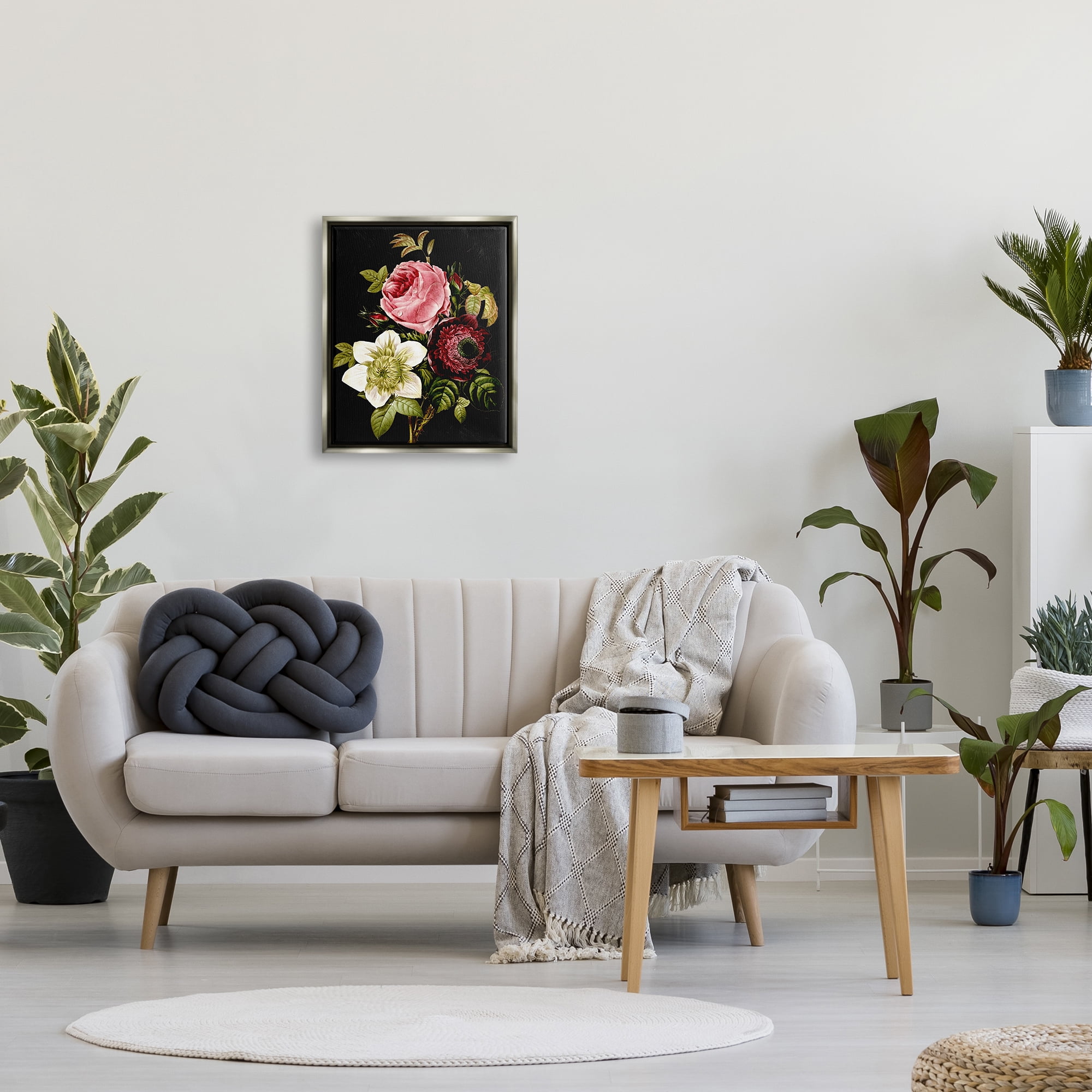Stupell Industries Pink & Red Florals Botanical & Floral Painting Gray Floater Framed Art Print Wall Art, 17 x 21