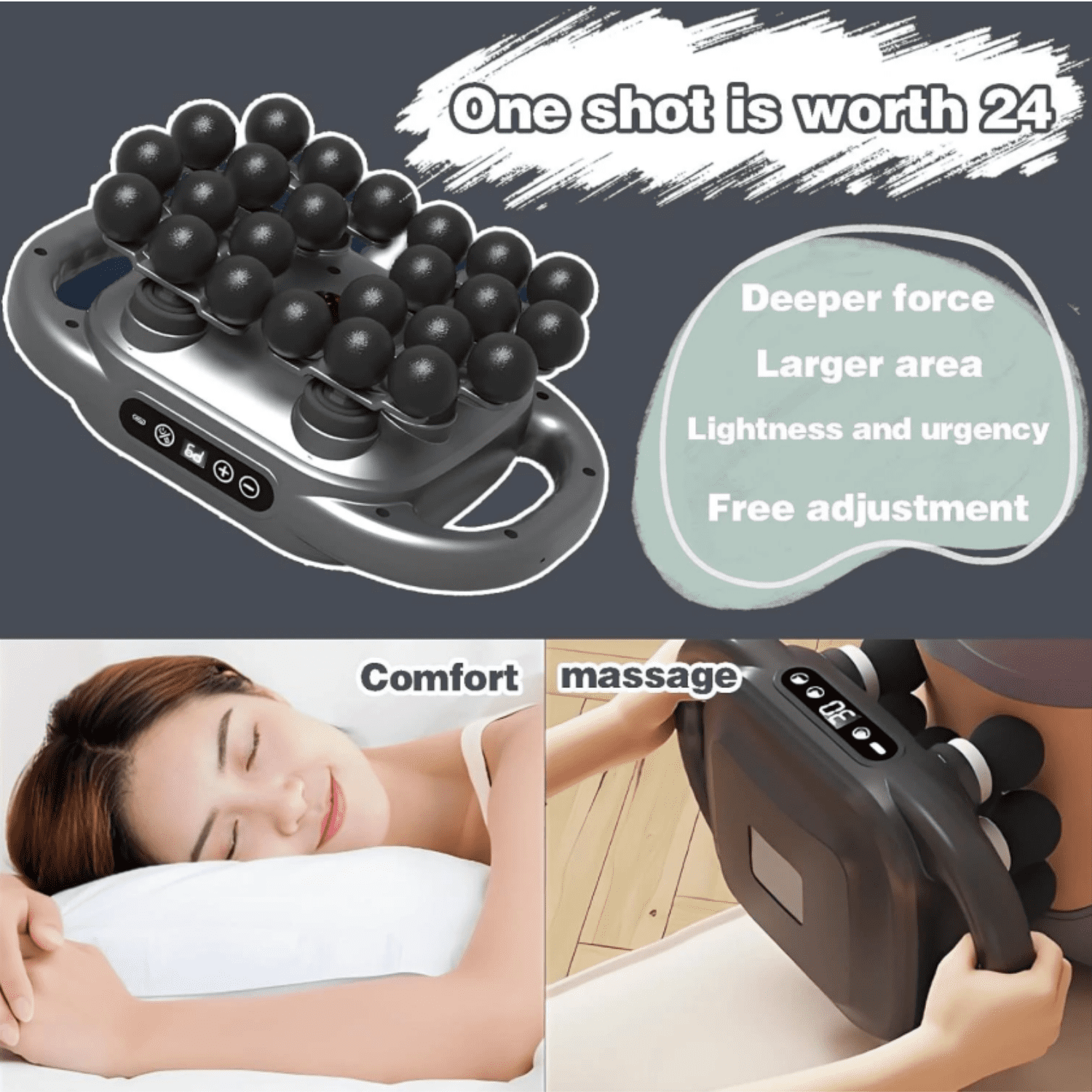 24-Head Massage Gun Set Deep Muscle Relaxation Massager Multi-Mode Multi-Speed Settings Suitable for Shoulders, Neck, Back, Waist, Legs & Whole Body Black Fascia Gun