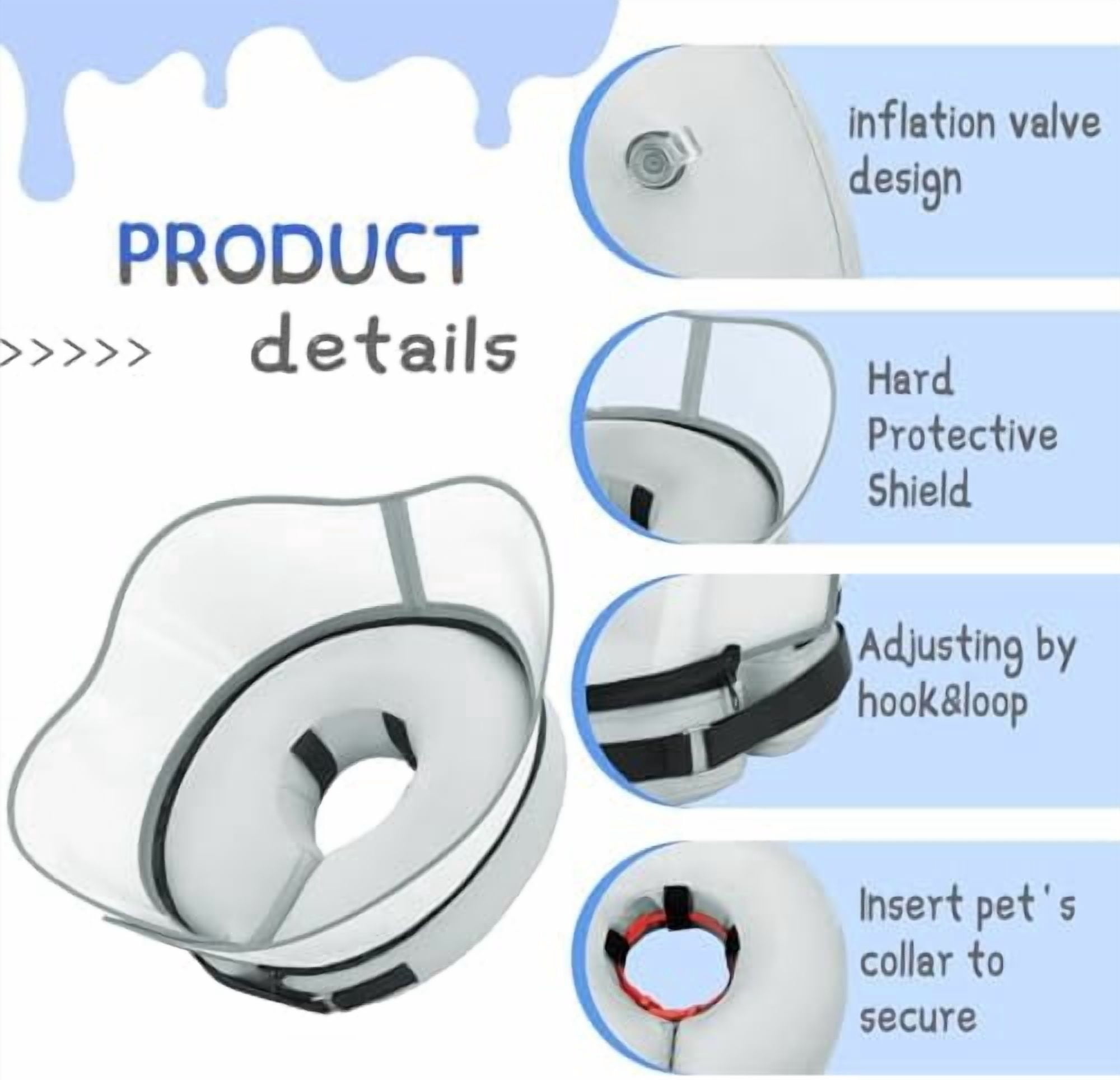 Raised Inflatable Dog Cone Collar to Stop Licking, Soft Dog Cone Alternative After Surgery, Pet Neck Donut Collar for Small Medium Large Dogs Solid Grey,XXL(Neck 18.5"-23.5")