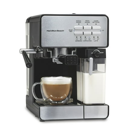 Hamilton Beach 15-Bar Espresso Machine, Slide & Lock Espresso Maker with Automatic Milk Reservoir, Black & Chrome
