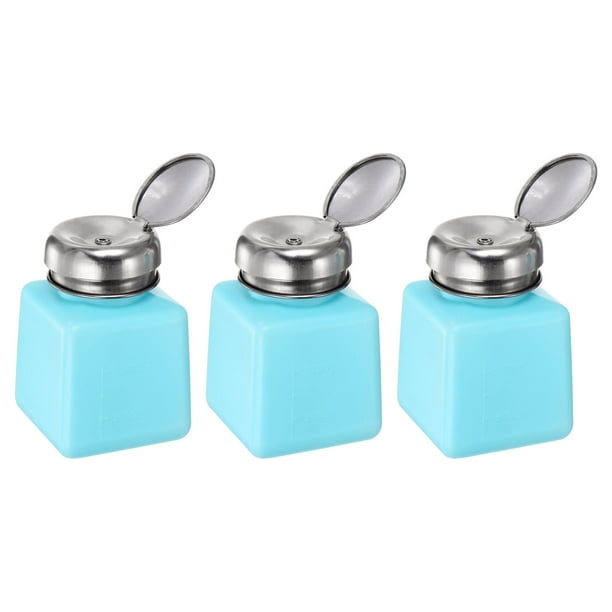 3pcs Dispensadores de Alcohol Solvente 100ml (3.4oz) con Bomba de Dispensación de Líquido y Tapa de Acero Inoxidable para Acetona, Azul