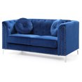 thumbnail image 2 of HomeStock French Country Loveseat 62"L x 34"W x 31"H, Soft Velvet, Pocketed Coil Cushions, Stylish Chrome Legs, and Pillows-Color:Navy blue, 2 of 5