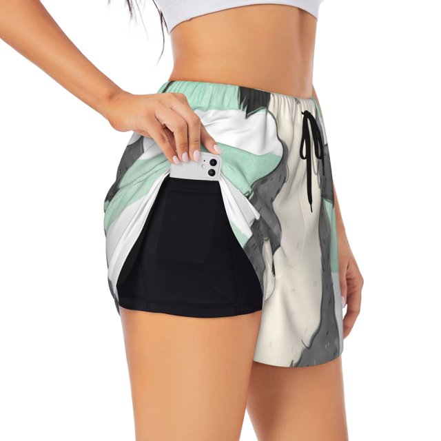 Balery Cute Raccoon Pantalones cortos deportivos para mujer con forro y dos bolsillos, elásticos, para entrenamiento, gimnasio, yoga-Medium