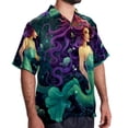 thumbnail image 2 of Mermaid Men's Short Sleeve Casual Printed Button Down Beach Shirts Hawaiian Style Unisex Summer Shirt, 2 of 6