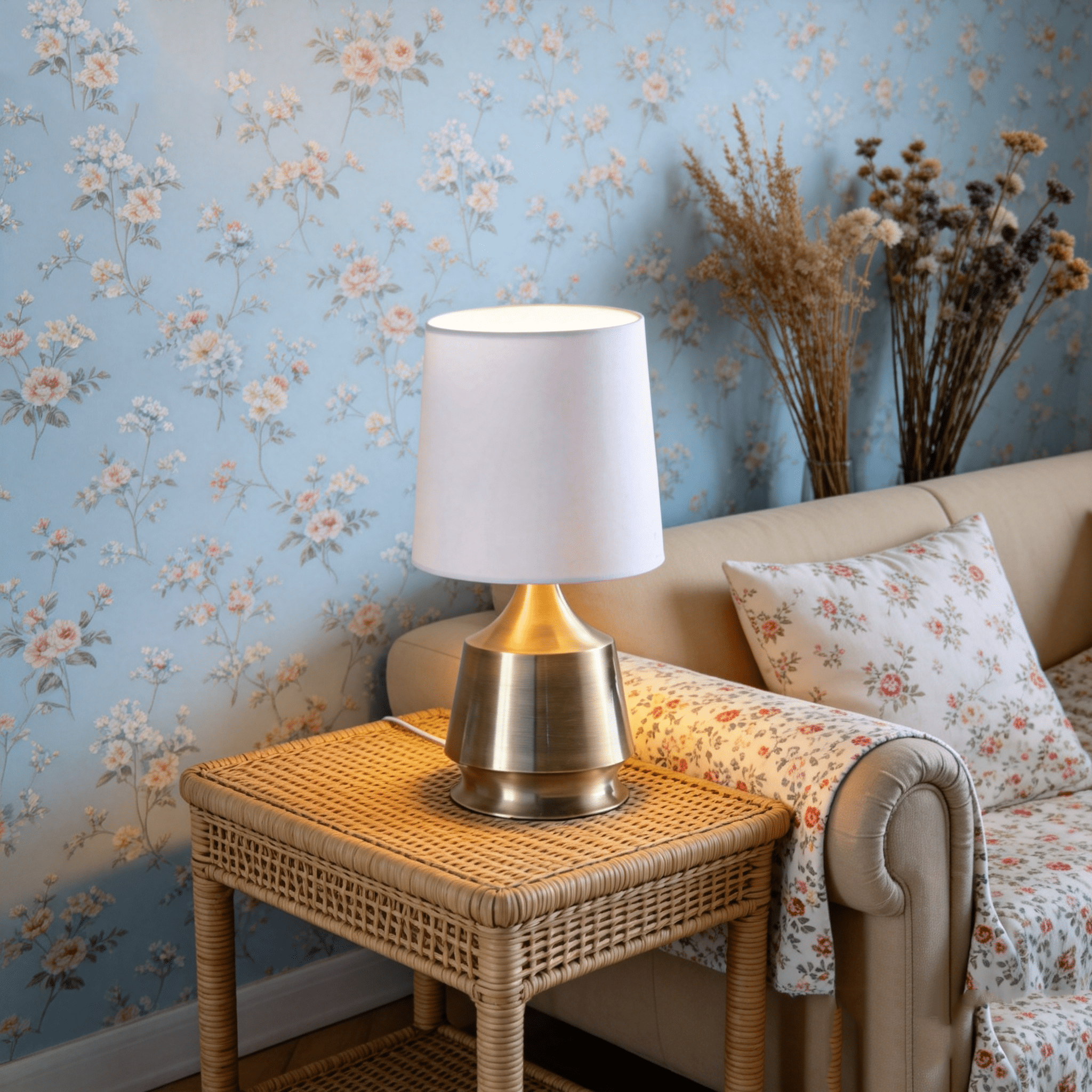 JERFIT 14" Table Lamp, Antique Brass Metal Base with White Drum Shade, Inline On/Off Switch, UL Listed, for Living Room Bedroom Office