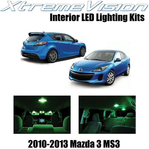 XtremeVision Interior LED for Mazda 3 MS3 2010 - 2013 Sedan Hatch (7 Pieces) Green Interior LED Kit/Installation Tool
