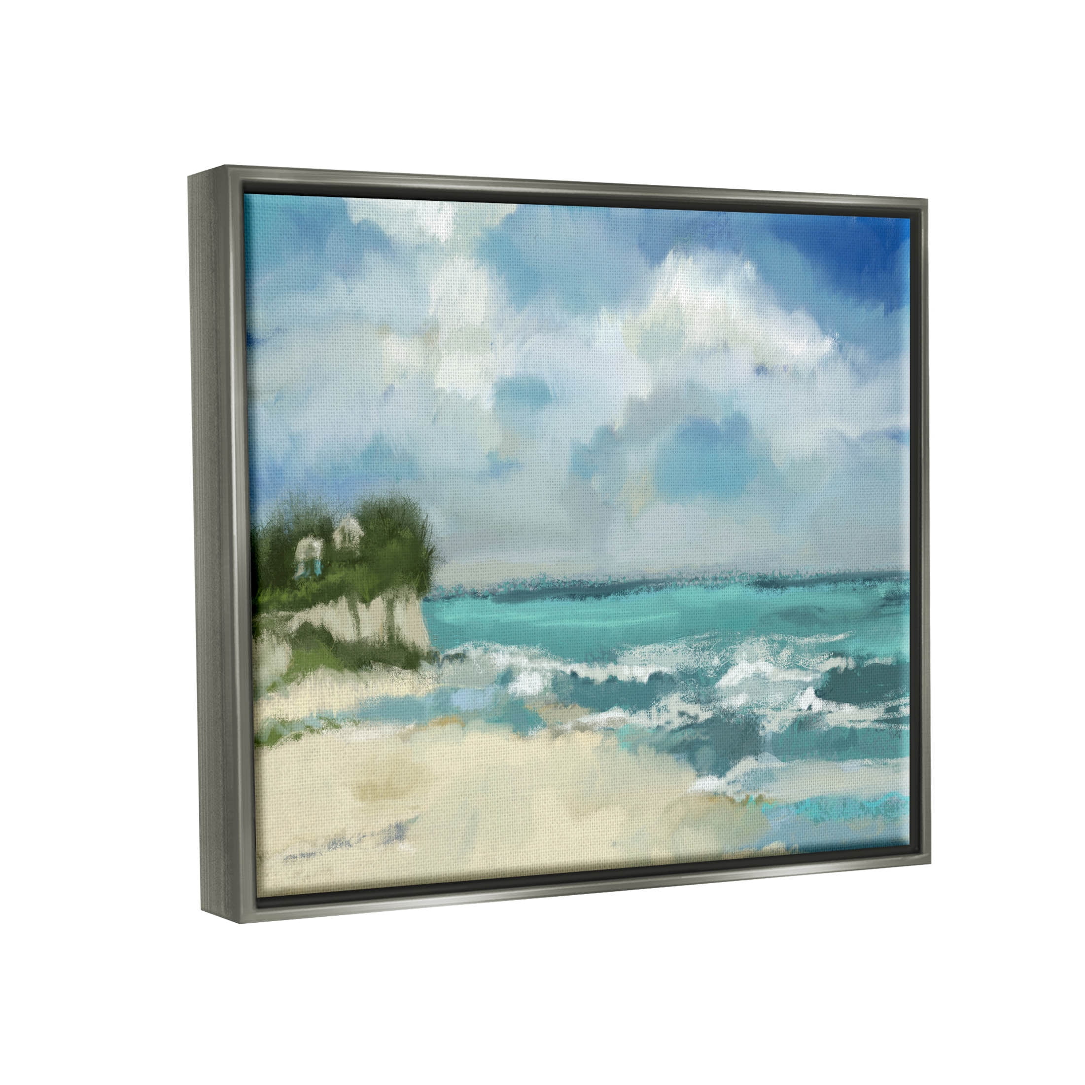 Stupell Industries Abstract Ocean Waves Sky Graphic Art Luster Gray Floating Framed Canvas Print Wall Art, Design by Tina Finn