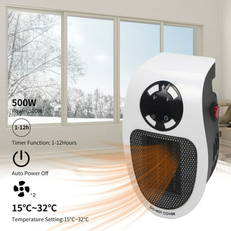 

Happylost 500W Space heater Wall Outlet Electric Space Heater with Adjustable Thermostat and Timer and Led Display Compact for Office Dorm Room