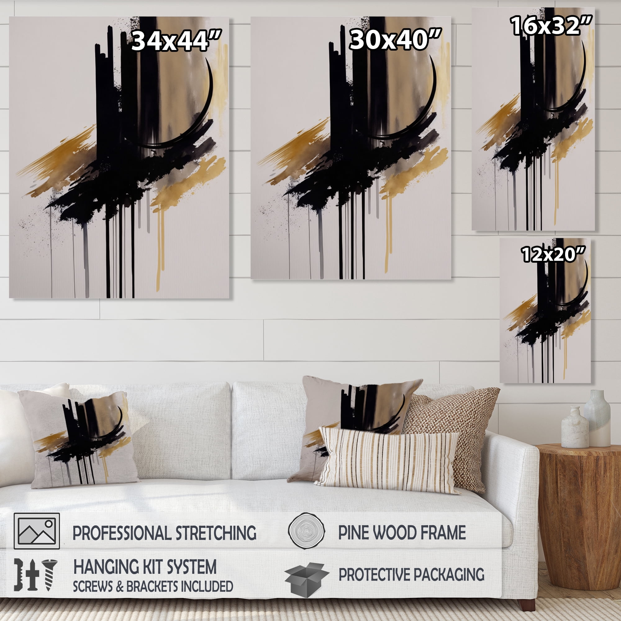 Designart Golden Minimalist Abstract III Canvas Wall Art