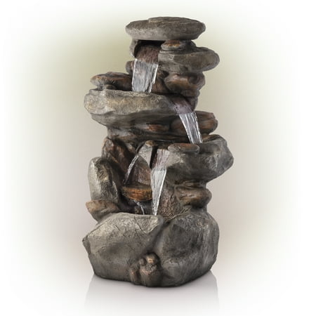 - Alpine Four Tiered Rock Fountain with LED Lights, 40 Inch Tall