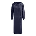 thumbnail image 6 of Long Hoodie Dress for Women 2025 Fall Winter Long Sleeve Plain Hooded Sweatshirt with Pockets Pullover Tops, 6 of 7