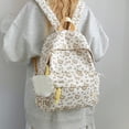 thumbnail image 5 of Cat Print School Backpack, Cute Aesthetic Backpack with Drawstring Side Pockets&Pendant, Lightweight Breathable Bookbag for Shopping Work Dating Daily Use, Yellow, 5 of 9