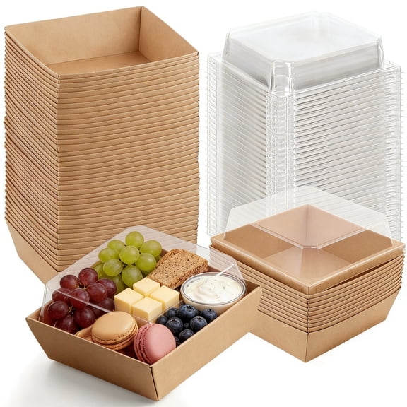 50 Pack  Brown Small Charcuterie Boxes with Clear Lids, 4 Inches Paper Bakery Boxes Dessert Boxes Disposable To Go Food Containers for Cookie, Pastry, Cake Slice, Mini Cake, Sandwich