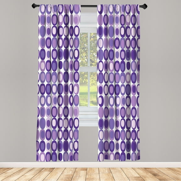 Ambesonne Mid Century Curtains, Retro Round Mosaic Art, Pair of 28"x84", Pale Lilac