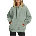 thumbnail image 3 of Eryao Hoodies for Women Casual Sherpa Fleece Hooded Sweatshirts Solid Color Long Sleeve Plush Pullover Tops with Pockets People Dupes,Green,XXL, 3 of 5